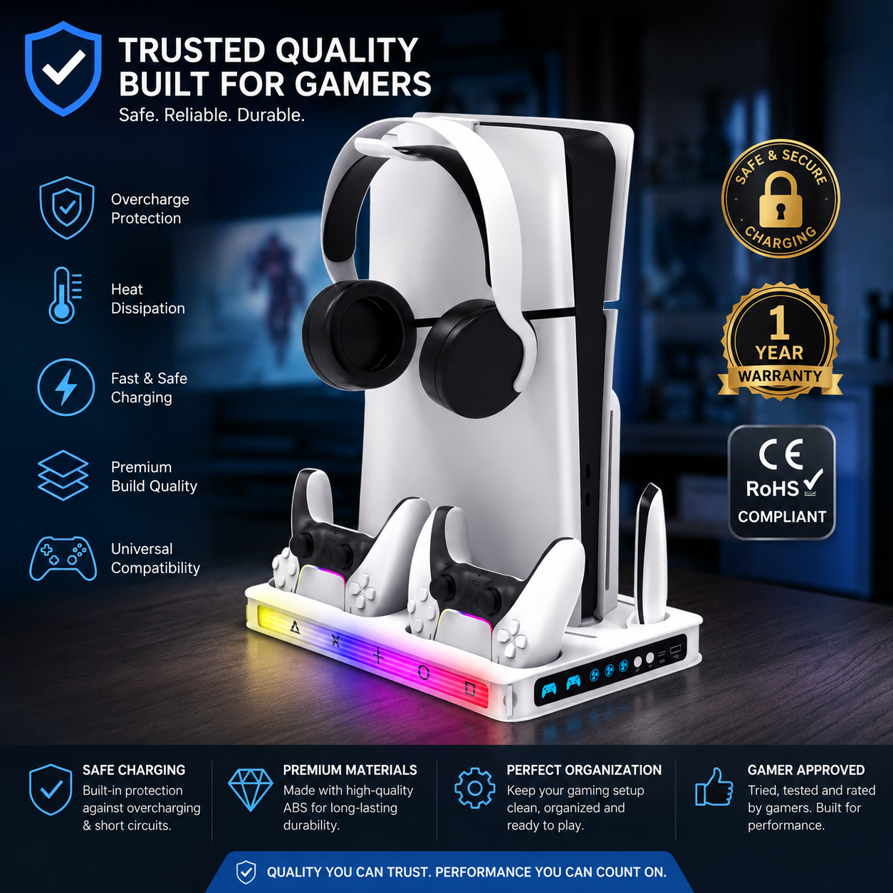 PS5 2-in-1 Charging & Cooling Station – Dual Controller Charger & Storage Stand